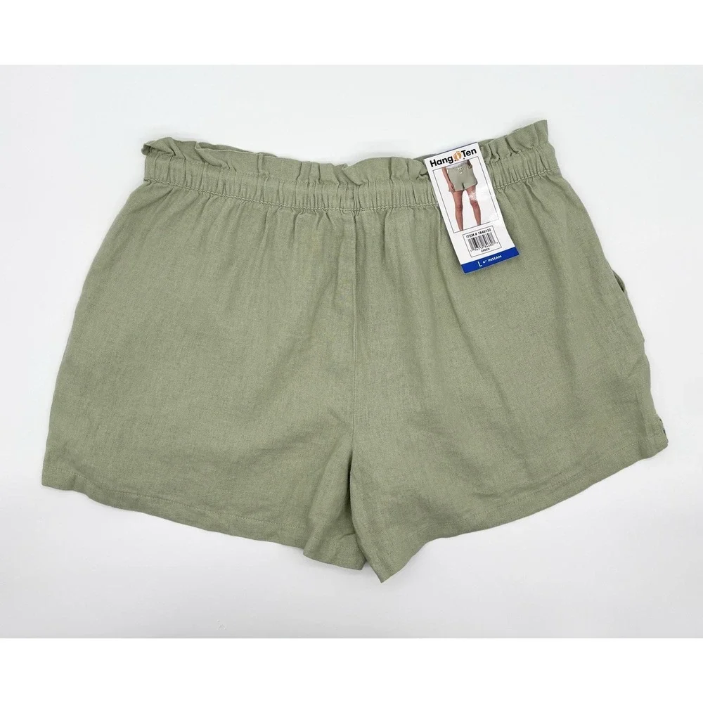 Hang Ten Women's Linen Blend Short, Green, Size L